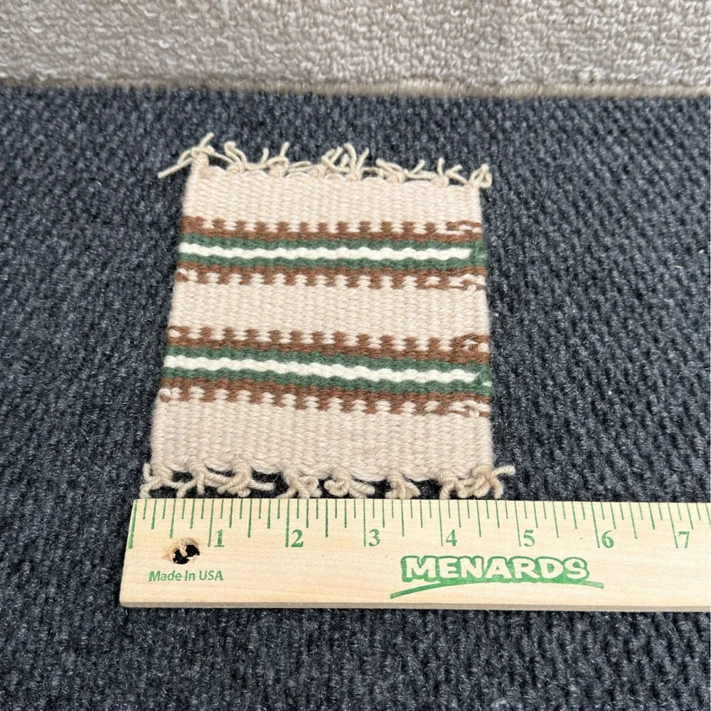 Vintage Southwestern Hand Woven Wool Coasters Set of 8 Mini Rugs Fringed Boho